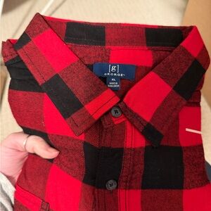 George Red and Black Plaid Button-Down Shirt